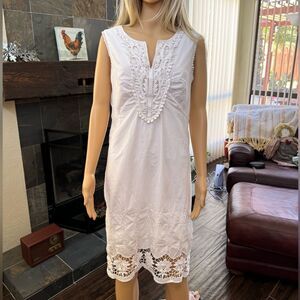 Cremieux White cotton crocheted lace detailing Dress EUC